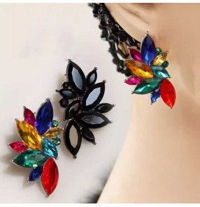 Professional Ballroom Latin Dance competition Earrings Black colorful diamond bridal singers party show accessories 